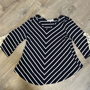 Women’s, InSeparable petite, medium, navy blueand white striped top.
